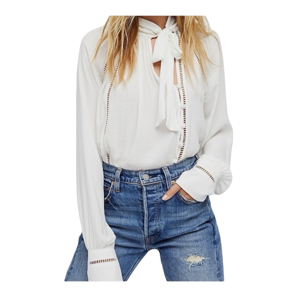 Free People Wishful Moments Tie Neck Feminine Classic Blouse